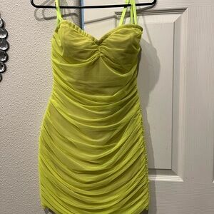Fashion Nova Neon Yellow Ruched Mini Dress